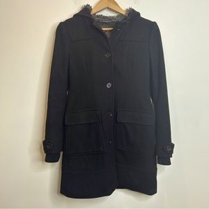Aritzia Talula Wool Pea Coat with Fur Hood Black